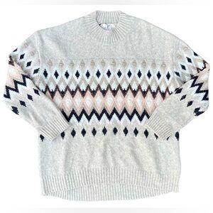 Women’s XXL Crown & Ivy Beige Fair Isle Knit Mock Neck Sweater NWT